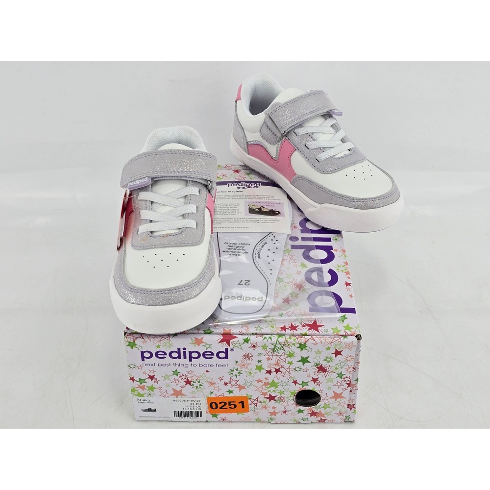 pediped Muncy Sneakers Girls 10-10.5 White Pink Glitter Hook Loop -New